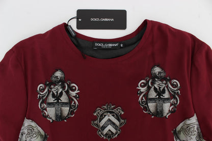 Dolce &amp; Gabbana Röd Riddare Mönstrad Sidenblus T-shirt