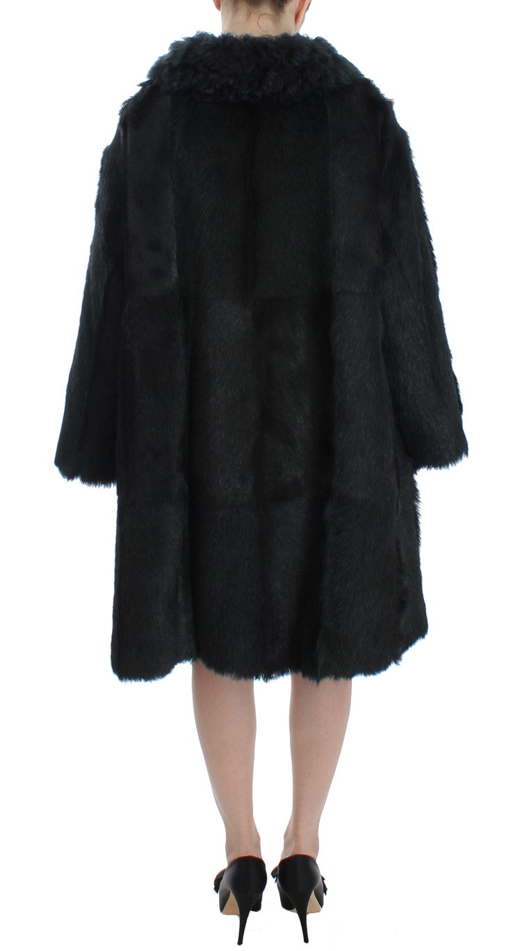 Dolce &amp; Gabbana Svart getpälsfårjacka med lång kappa
