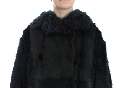 Dolce &amp; Gabbana Svart getpälsfårjacka med lång kappa