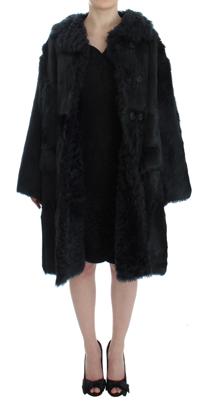 Dolce &amp; Gabbana Svart getpälsfårjacka med lång kappa