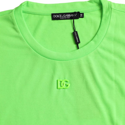 Dolce &amp; Gabbana Grønn Preget Logo Rund Hals Neon T-skjorte