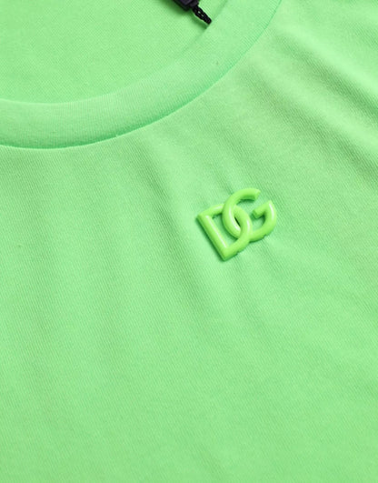 Dolce &amp; Gabbana Grønn Preget Logo Rund Hals Neon T-skjorte