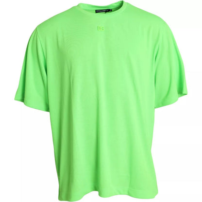 Dolce &amp; Gabbana Grønn Preget Logo Rund Hals Neon T-skjorte