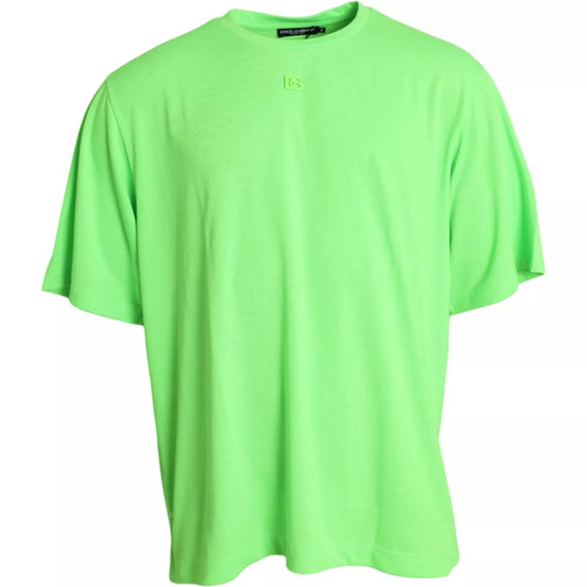 Dolce &amp; Gabbana Grønn Preget Logo Rund Hals Neon T-skjorte