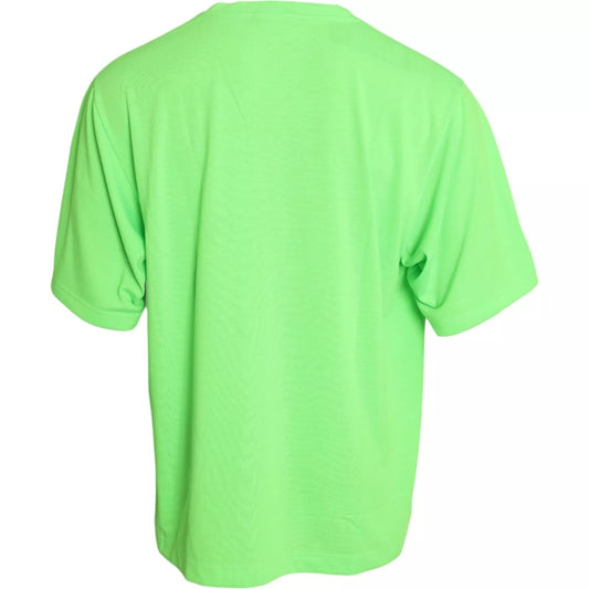 Dolce &amp; Gabbana Grønn Preget Logo Rund Hals Neon T-skjorte