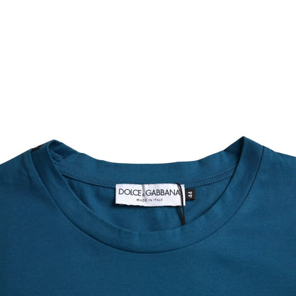 Dolce &amp; Gabbana Blå Logo Bomull Rund Hals Kortermet T-skjorte