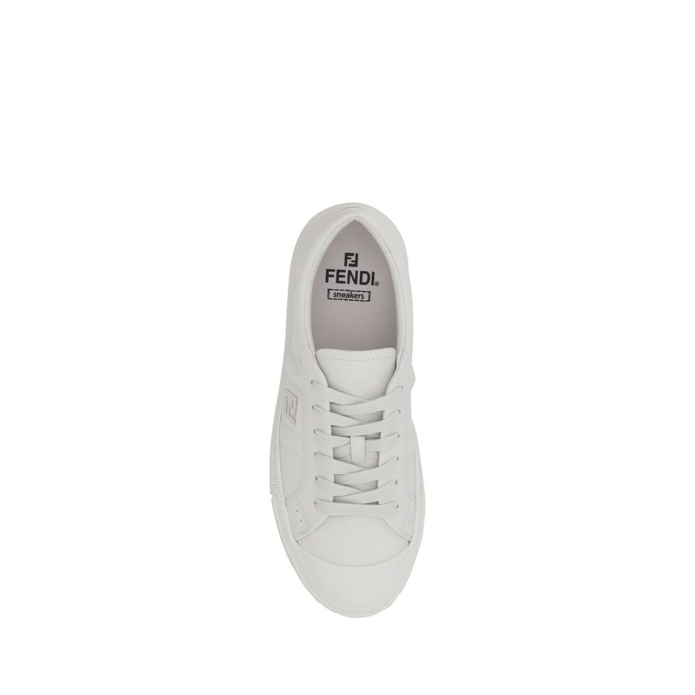 Fendi White Calf Leather Bos Taurus Athletic Sneakers