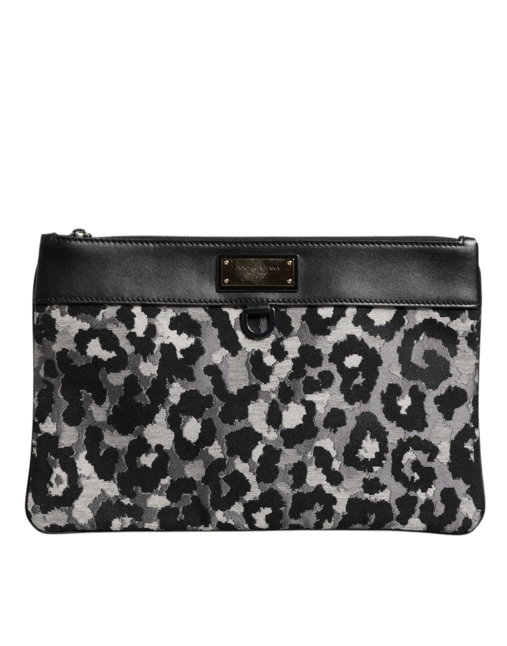 Flerfarget leopard jacquard logo plakett herreveske