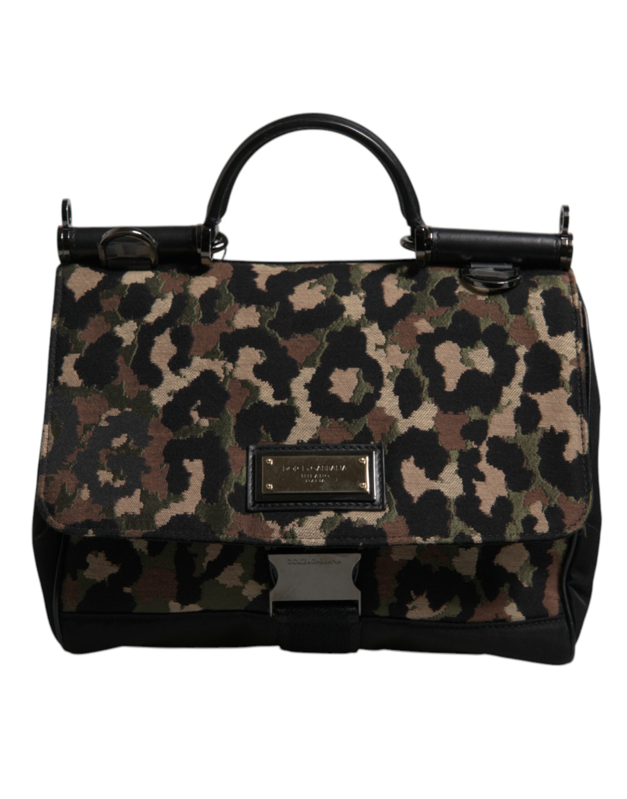 Brun leopardmönstrad lackad nylonväska i Sicily-stil