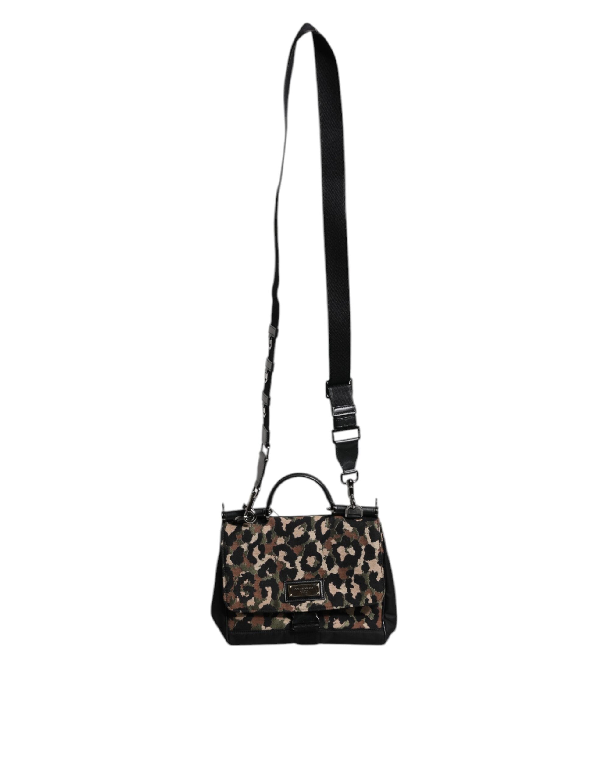 Brun leopardmönstrad lackad nylonväska i Sicily-stil