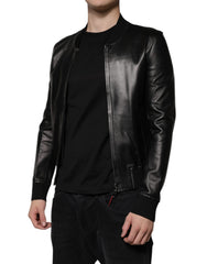 Dolce & Gabbana Black Lambskin Full Zip Biker Blouson Jacket