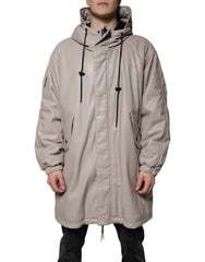 MSGM Beige Full Zip Hooded Long Sleeves Casual Coat Jacket