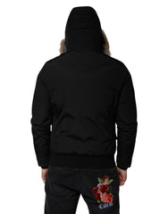 Woolrich Black Hooded Long Sleeves Fur Shearling Coat Jacket