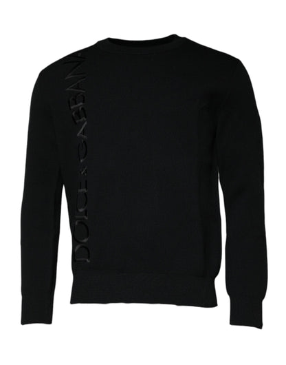 Dolce &amp; Gabbana Svart Nylon Logo Rund Halsad Tröja
