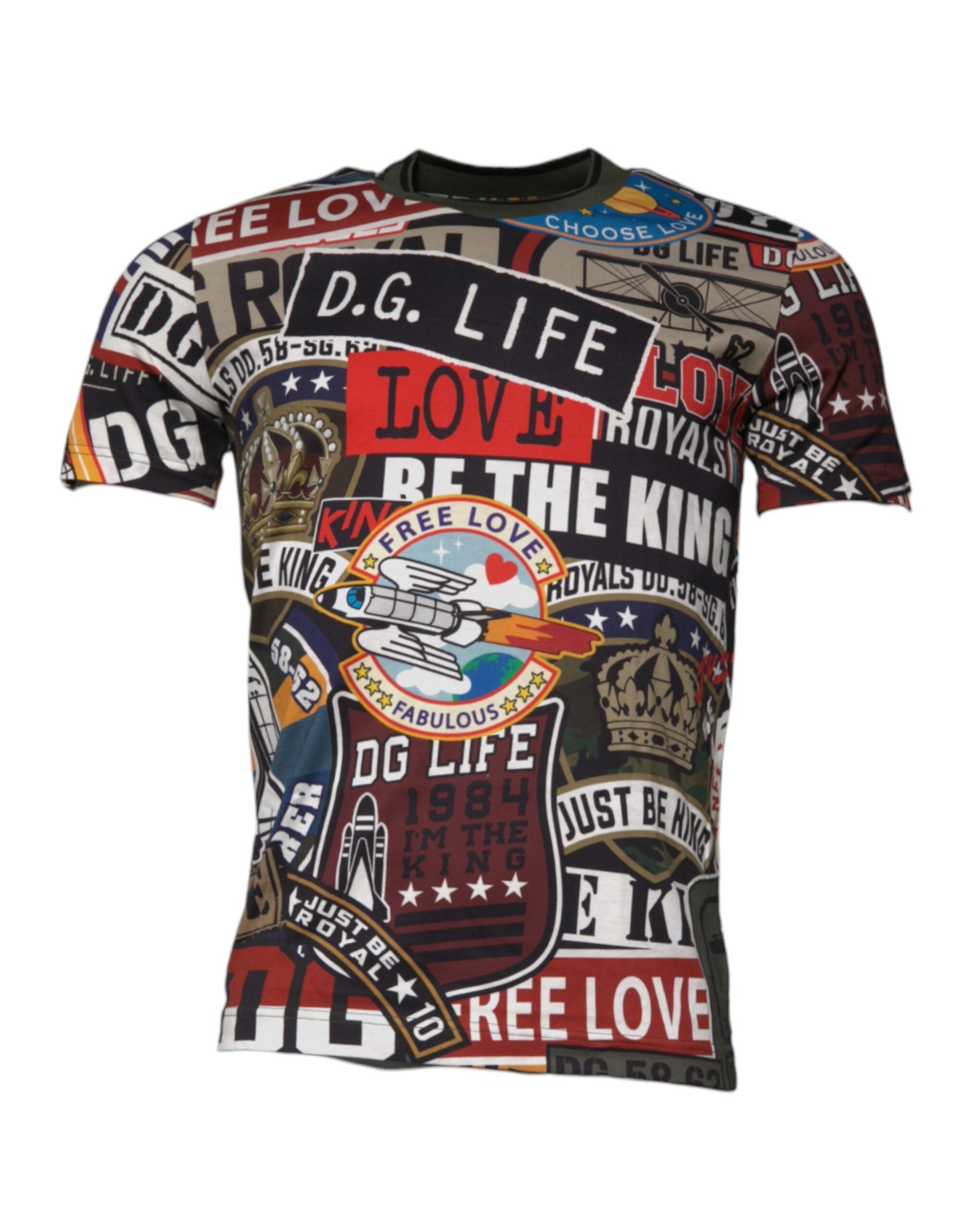 Dolce &amp; Gabbana Flerfarget Grafisk Trykk Bomulls-T-skjorte med Rund Hals