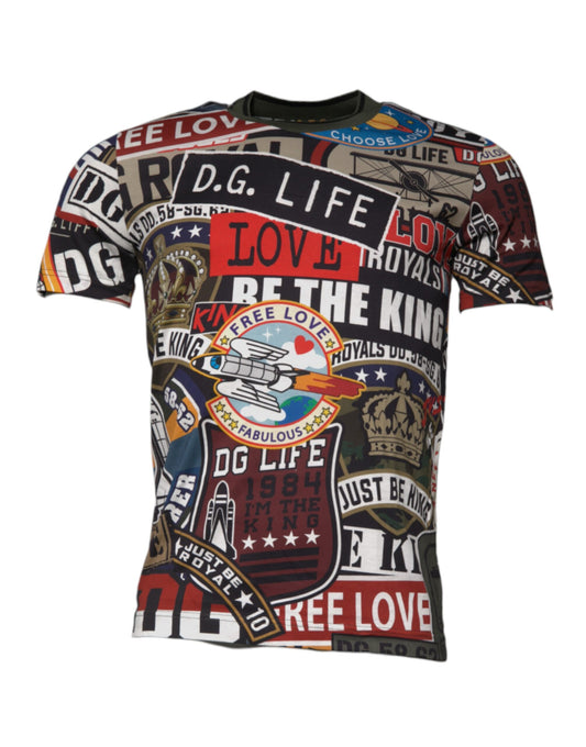 Dolce &amp; Gabbana Flerfarget Grafisk Trykk Bomulls-T-skjorte med Rund Hals