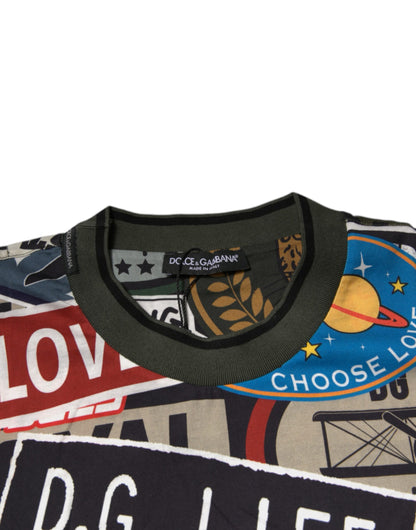 Dolce &amp; Gabbana Flerfarget Grafisk Trykk Bomulls-T-skjorte med Rund Hals