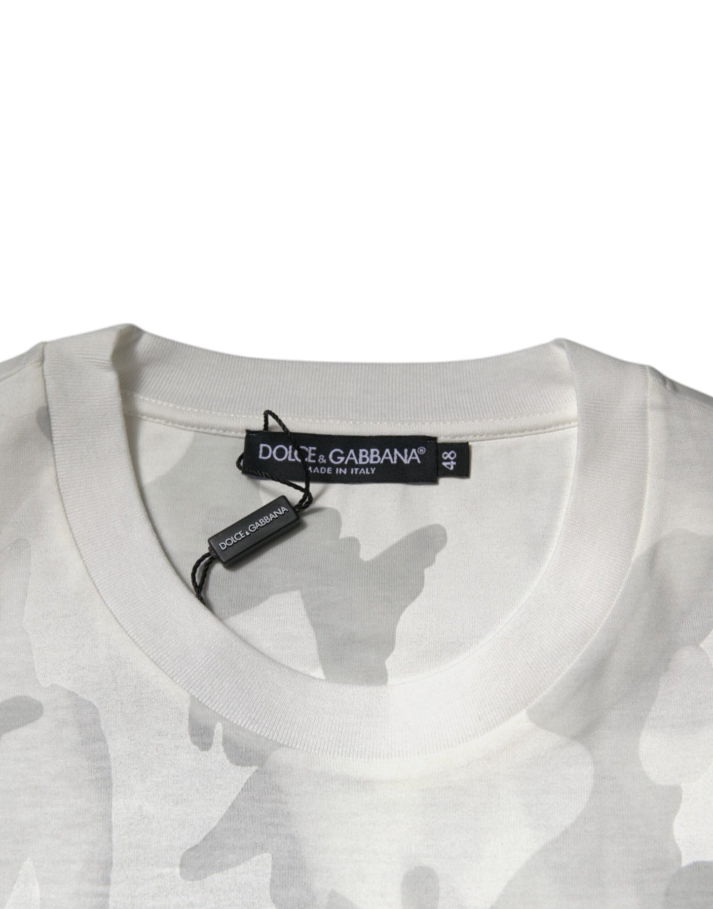 Dolce &amp; Gabbana Hvit Grå Kamuflasje Bomull Rund Hals T-skjorte