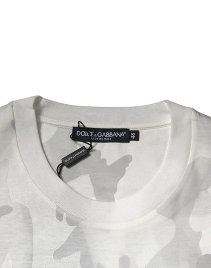 Dolce &amp; Gabbana Hvit Grå Kamuflasje Bomull Rund Hals T-skjorte