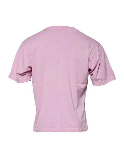 Dolce &amp; Gabbana Rosa Logo Print Bomulls-T-skjorte med rund hals