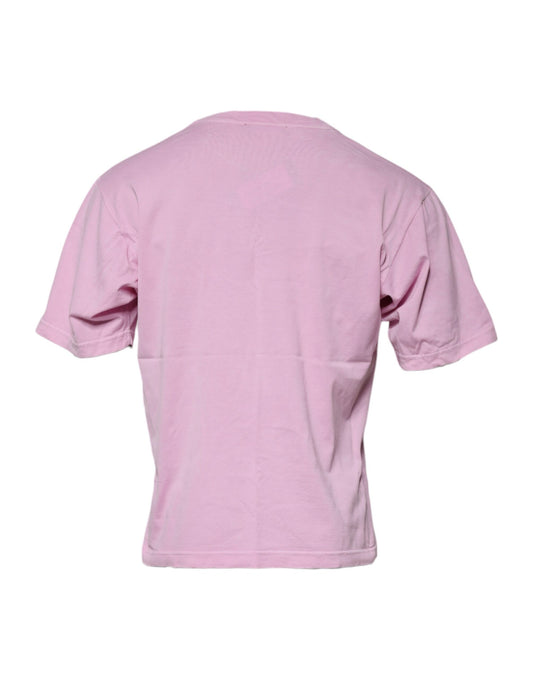 Dolce &amp; Gabbana Rosa Logo Print Bomulls-T-skjorte med rund hals