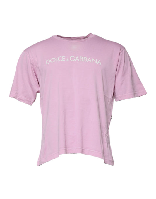 Dolce &amp; Gabbana Rosa Logo Print Bomulls-T-skjorte med rund hals