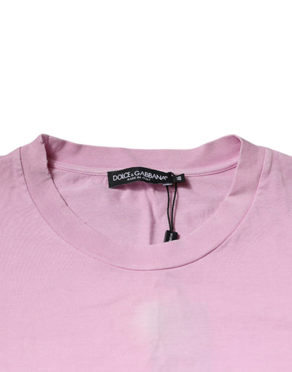 Dolce &amp; Gabbana Rosa Logo Print Bomulls-T-skjorte med rund hals
