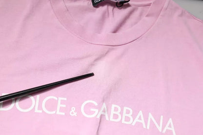 Dolce &amp; Gabbana Rosa Logo Print Bomulls-T-skjorte med rund hals