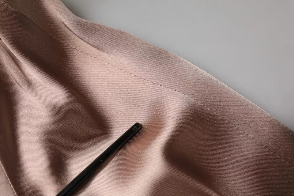 Rosa Satin Långärmad Slidklänning med Omlott