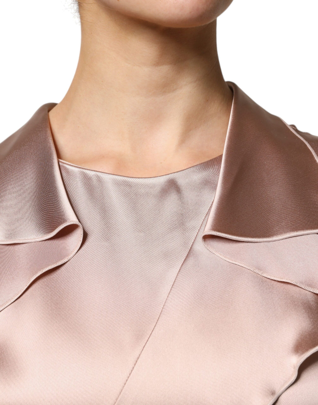 Rosa Satin Långärmad Slidklänning med Omlott