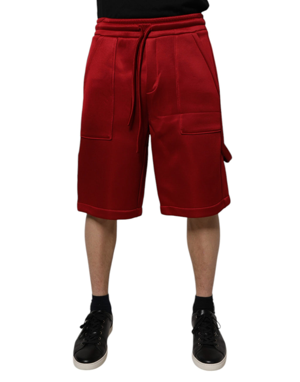 Rödbruna viskosnylon bermudashorts med medelhög midja