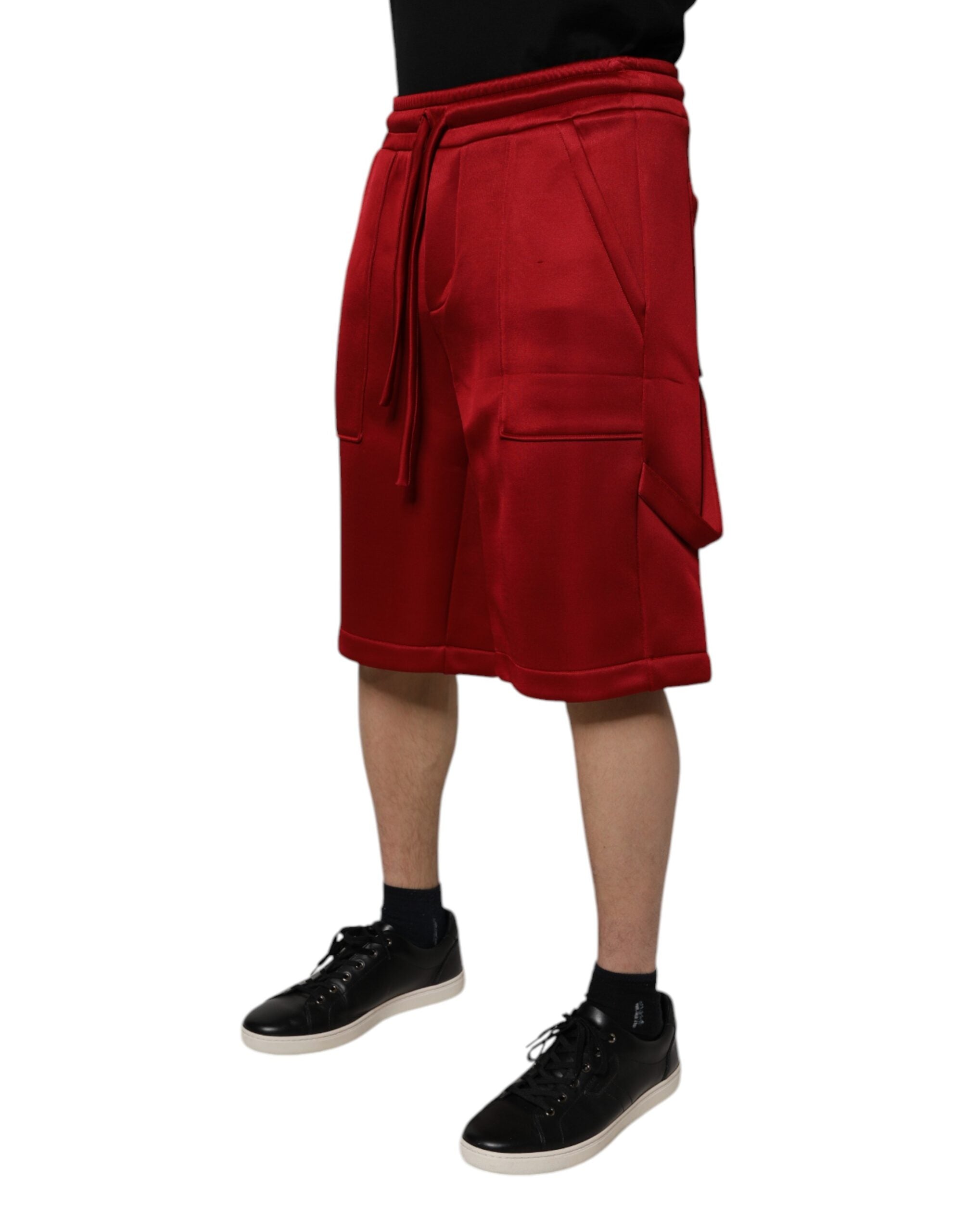 Rödbruna viskosnylon bermudashorts med medelhög midja