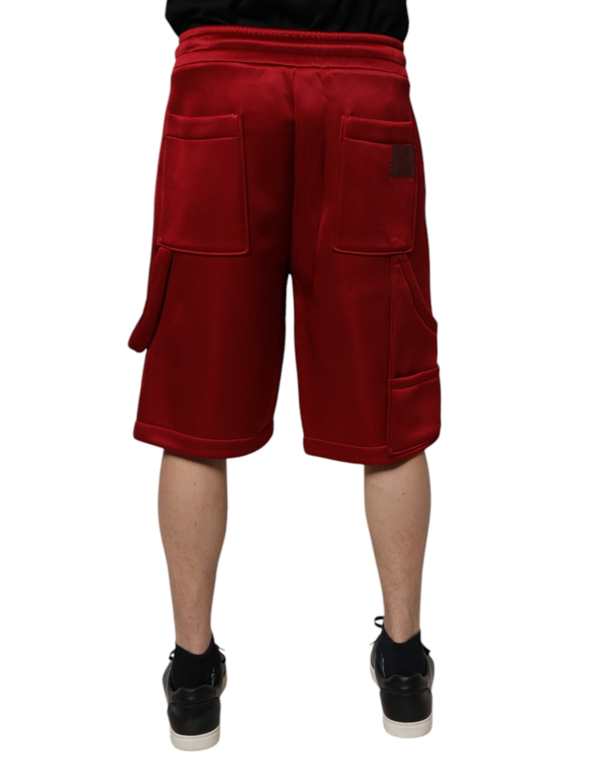 Rödbruna viskosnylon bermudashorts med medelhög midja