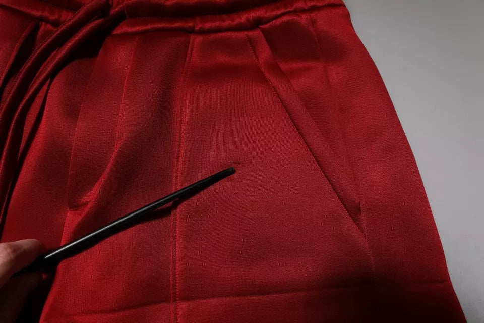 Rödbruna viskosnylon bermudashorts med medelhög midja