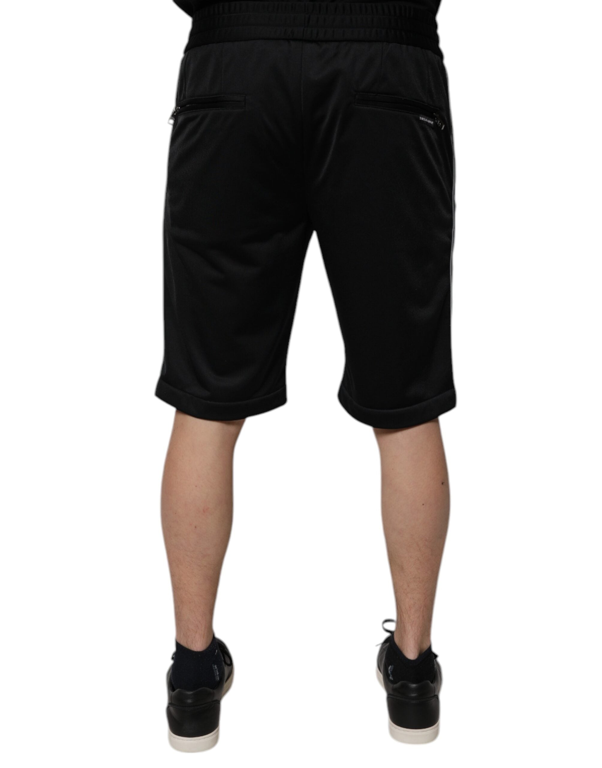 Svarta polyesterbermudashorts med medelhög midja för män