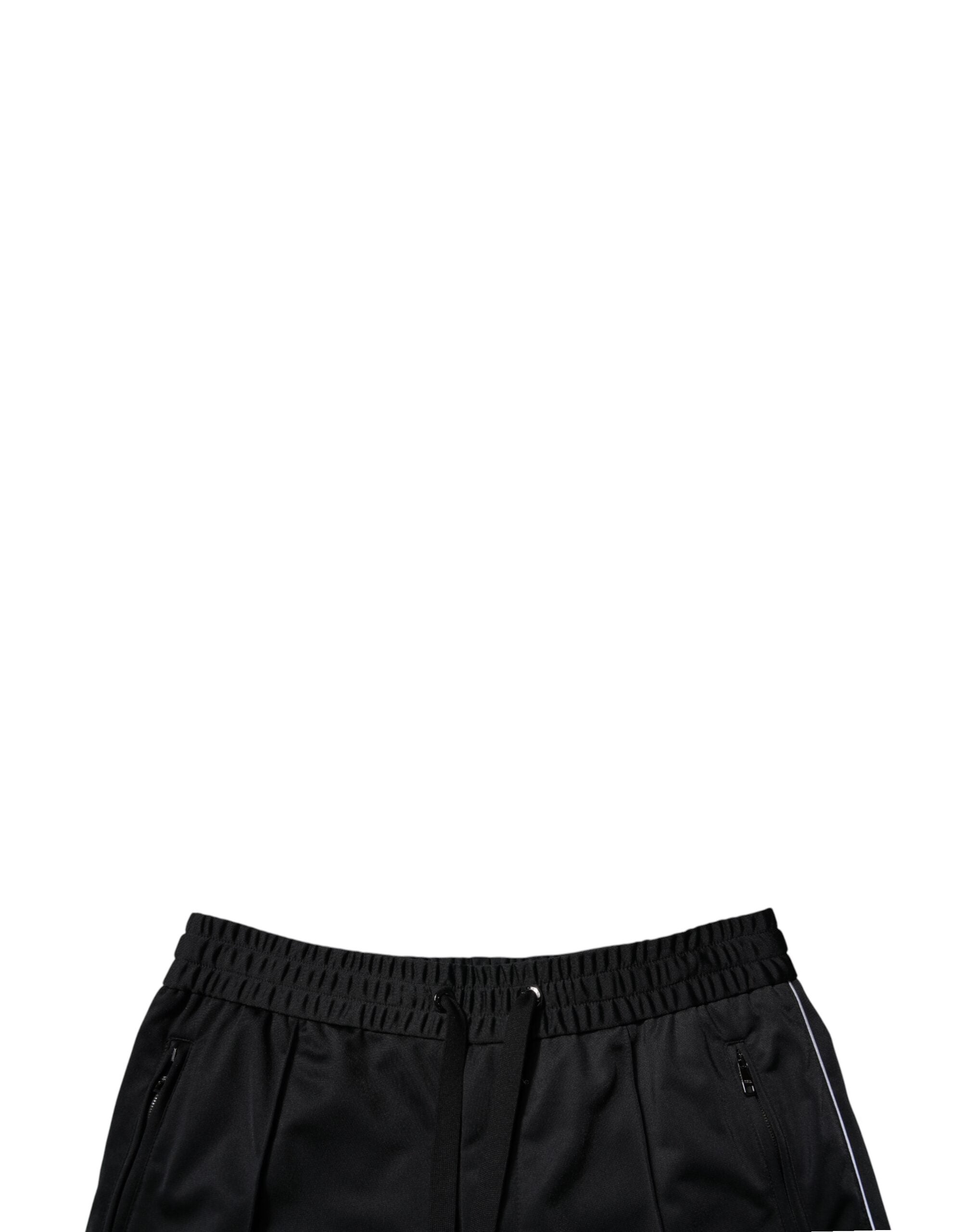 Svarta polyesterbermudashorts med medelhög midja för män