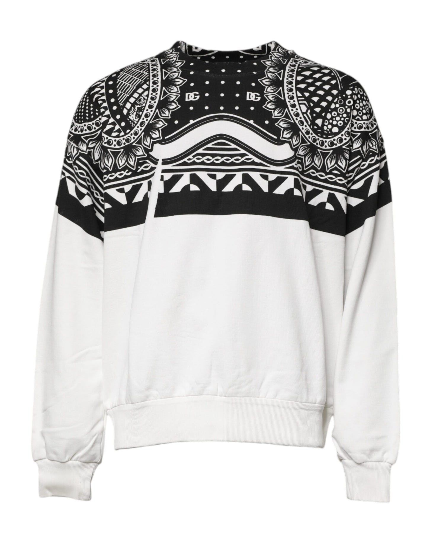 Dolce &amp; Gabbana Vit Svart Mönstrad Bomullssweatshirt