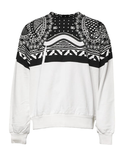 Dolce &amp; Gabbana Vit Svart Mönstrad Bomullssweatshirt