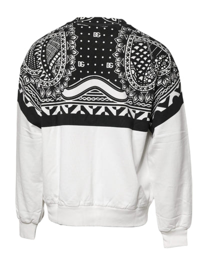 Dolce &amp; Gabbana Vit Svart Mönstrad Bomullssweatshirt