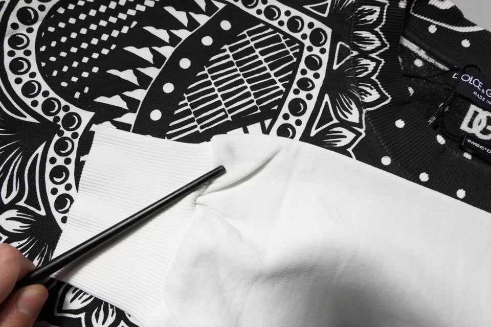Dolce &amp; Gabbana Vit Svart Mönstrad Bomullssweatshirt