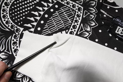 Dolce &amp; Gabbana Vit Svart Mönstrad Bomullssweatshirt