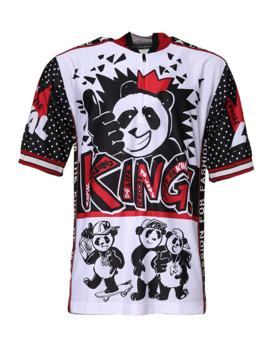 Dolce &amp; Gabbana Flerfarget King Panda-trykk T-skjorte med glidelåskrage