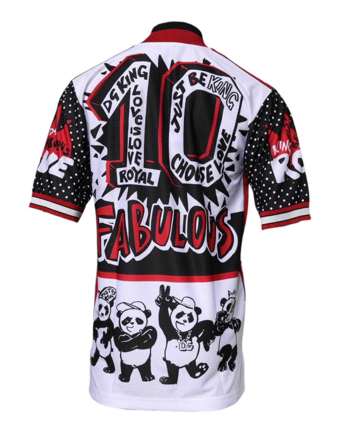 Dolce &amp; Gabbana Flerfarget King Panda-trykk T-skjorte med glidelåskrage