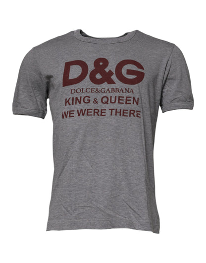 Dolce &amp; Gabbana Grå Logo Print Bomull Rund Hals Herre T-skjorte