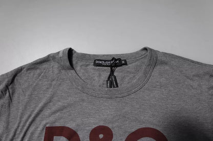 Dolce &amp; Gabbana Grå Logo Print Bomull Rund Hals Herre T-skjorte