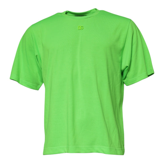 Dolce &amp; Gabbana Grønn Logo Polyester T-skjorte med rund hals