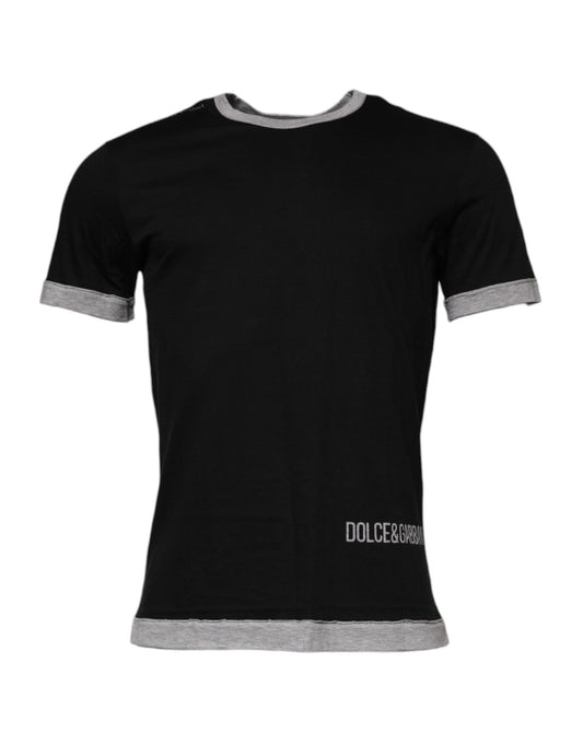 Dolce &amp; Gabbana svart logo bomulls-T-skjorte med rund hals for menn