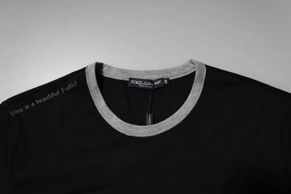 Dolce &amp; Gabbana svart logo bomulls-T-skjorte med rund hals for menn