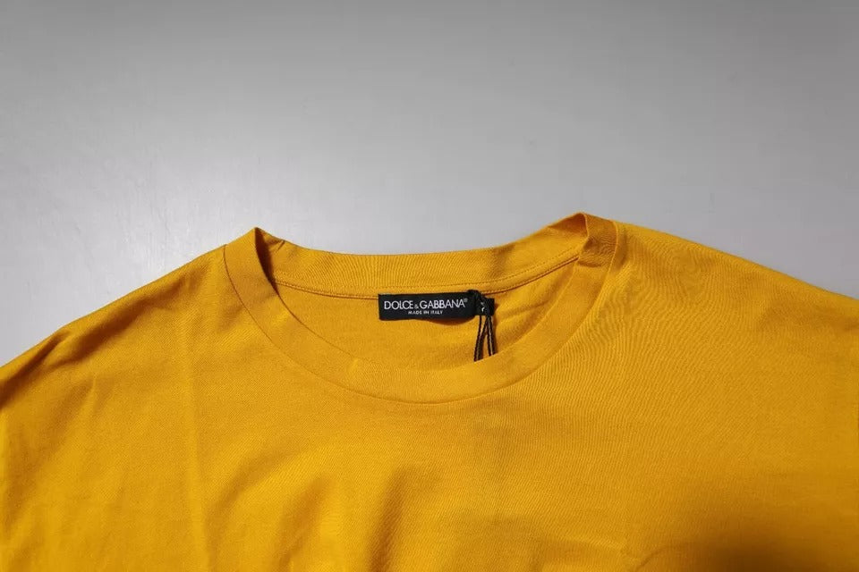 Dolce &amp; Gabbana Mørkegul Logo Bomull Herre T-skjorte med rund hals