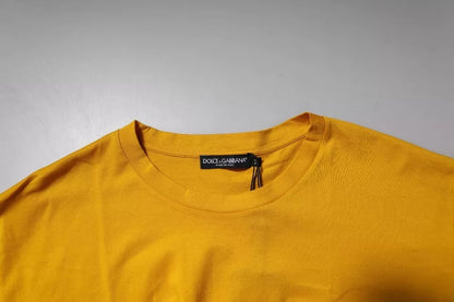 Dolce &amp; Gabbana Mørkegul Logo Bomull Herre T-skjorte med rund hals